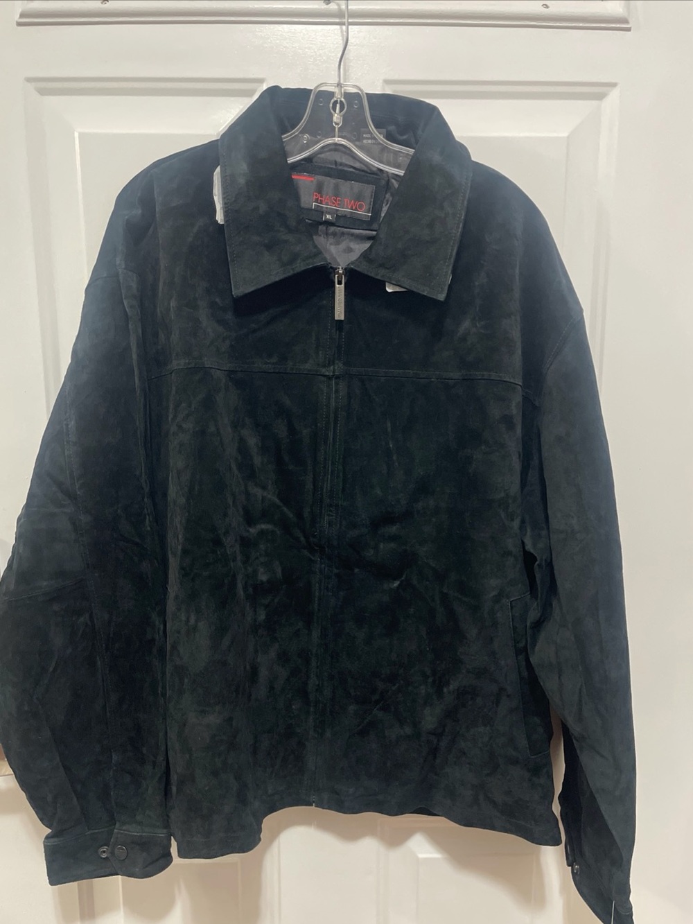 NWT Phase Two Leather Jacket XL Black  Mens Lined Long Sleeve Vintage
